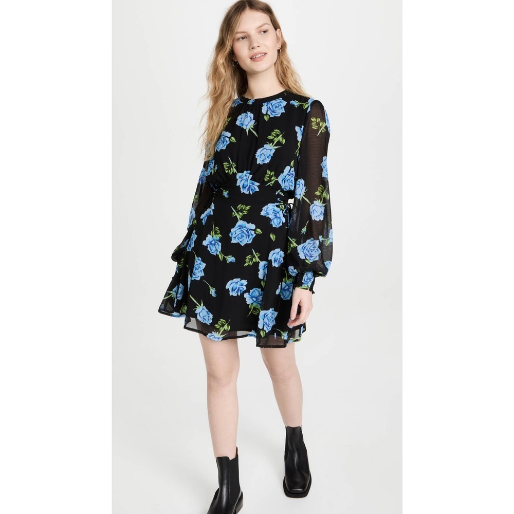 Free People Samantha Lace Up Mini Dress in Black Combo Size XS